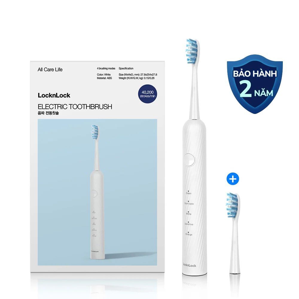 Bàn Chải Đánh Răng Điện LocknLock Electric Toothbrush 3.7V, 1.8W - Màu Trắng - ENR331WHT